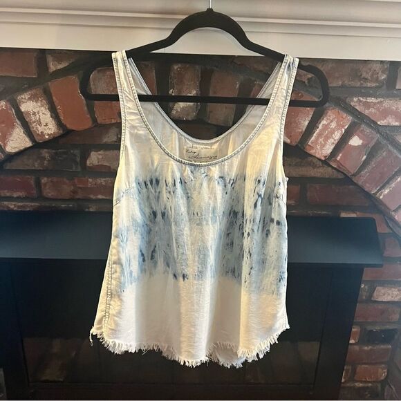 Tie-Dye Sleeveless Top - Blue and White with Fringe size S - Picture 1 of 4